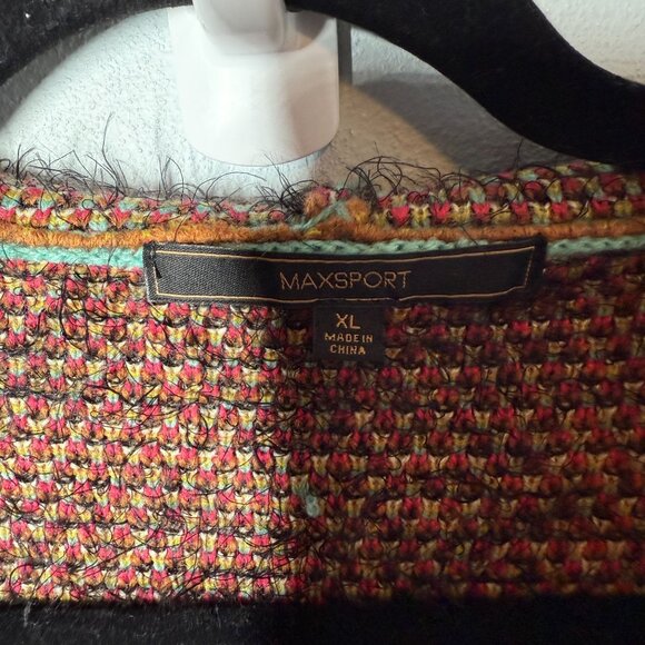 MaxSport Open 1 Button Hoodie Cardigan Eyelash Sweater XL Aztec Tribal Western - Picture 14 of 15